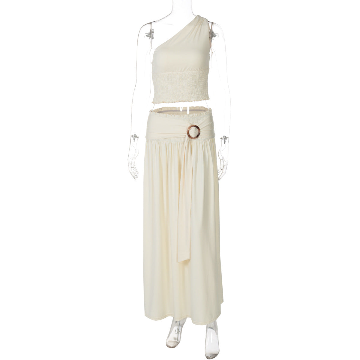 Everett One-Shoulder Pleated Skirt Set - Apricot [EUIMPREA]