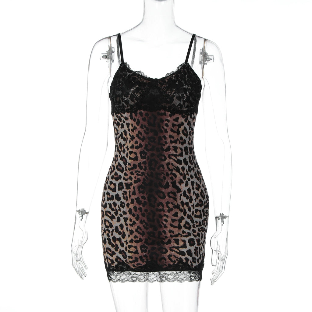 Laiyla Leopard Lace Halter Dress - Leopard Print [JABI0TM1]