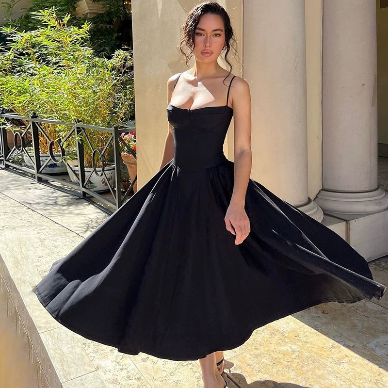 Square Neck Midi Slip Dress - Black [KQS57Z58]