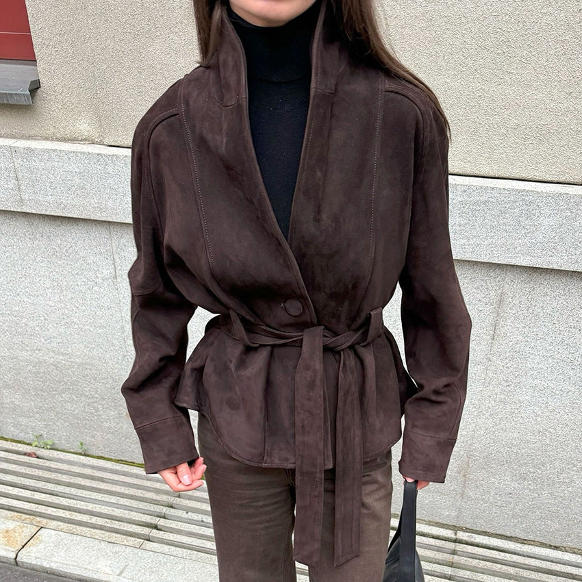 Novella Suede Belted Jacket - Dark Brown [2QDIG5HU]