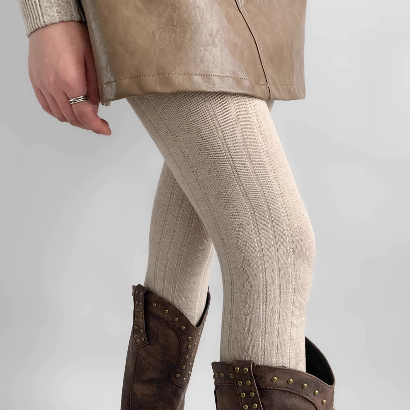 Analee Diamond Patterned Tights - Khaki [PCPC8KYK]