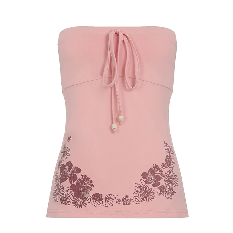 Yoana Floral Bow Tube Top - Pink [H4HNG7I9]