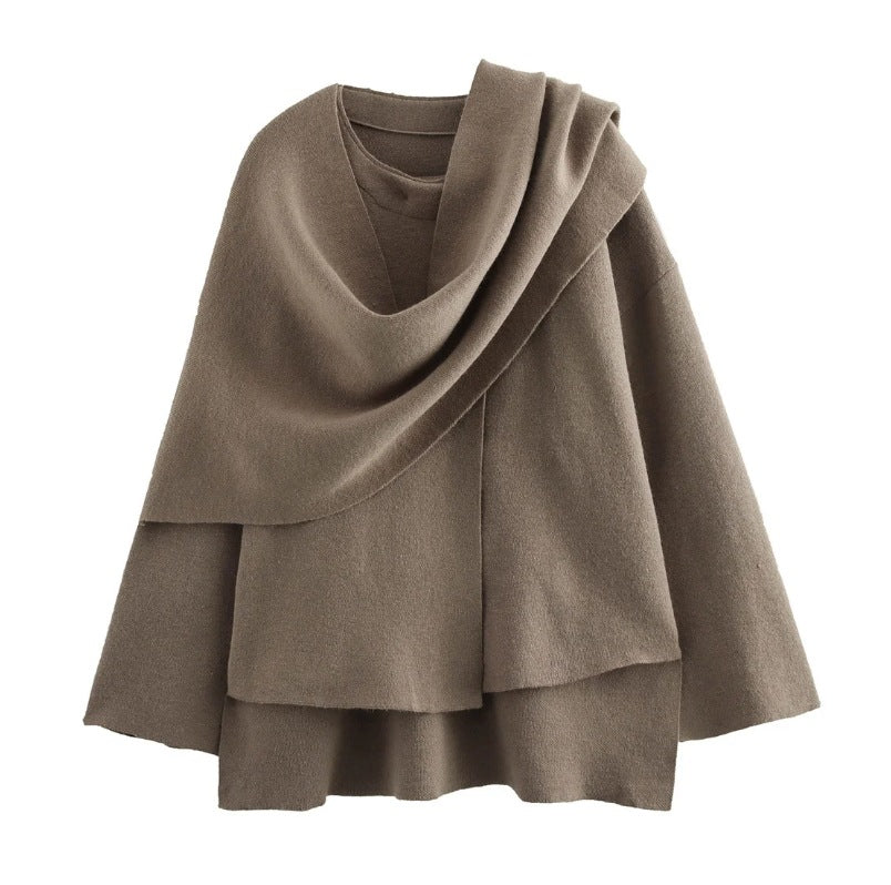 Riyah Asymmetric Scarf Knit Jacket - Dark Brown Scarf [RDHC8UQ6]