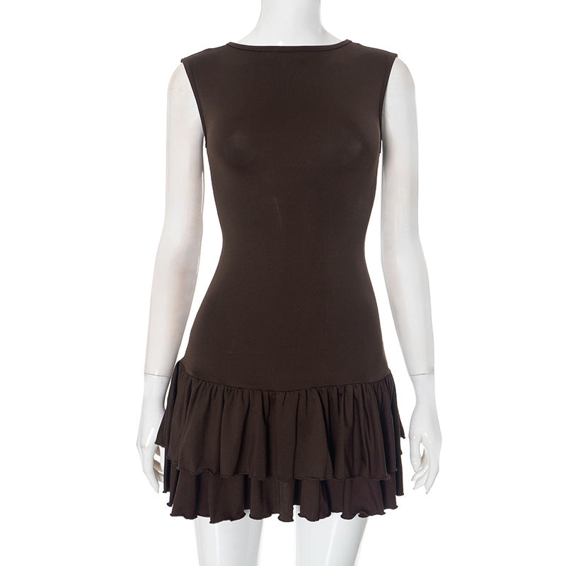 Shae Contrast Floral Mini Dress - Brown [T8COPK30]