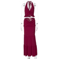 Shawna Twisted Halter Maxi Skirt Set - Wine Red [T3TJ1D8W]