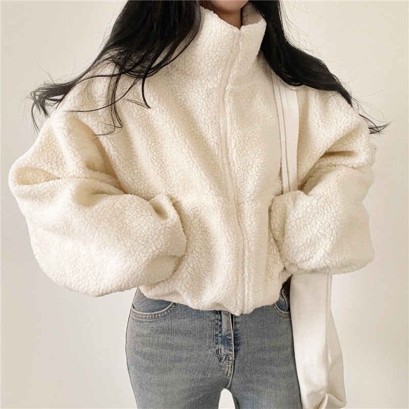 Akilah Cozy Stand Collar Cardigan - Apricot [NY9AOGK8]