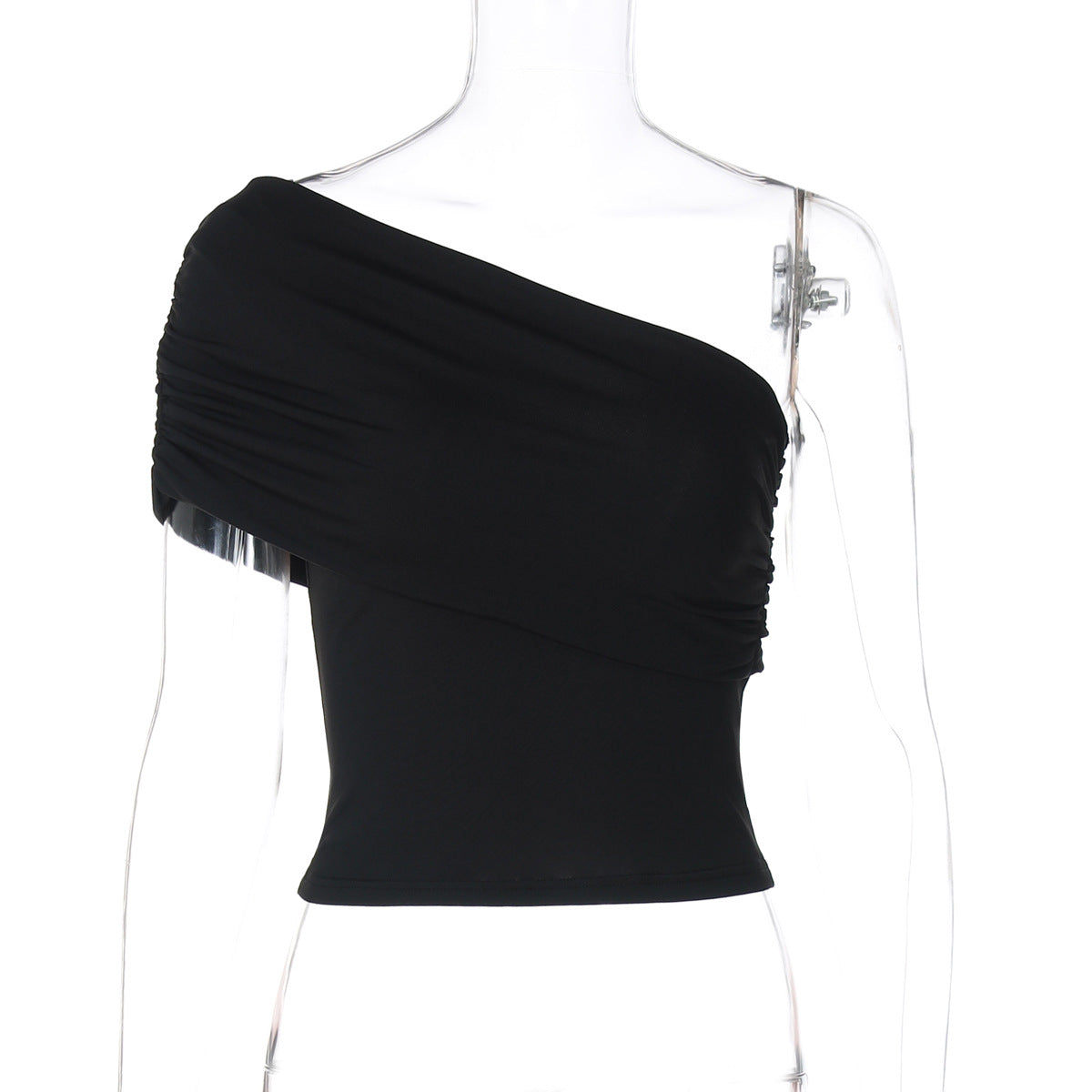 Bowen One Shoulder Crop Top - Black [GEZ0LBZS]