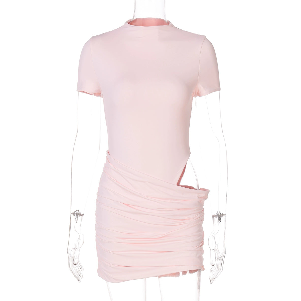 Yolanda Pleated Cutout Mini Dress - Pink [GGAF7F4D]