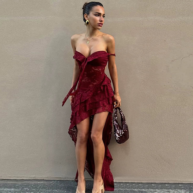 Lace Patchwork Strapless Mini Dress - Burgundy [TPSL7TAM]