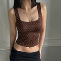 Polka Dot Square Neck Crop Top - Brown [MJZJK939]