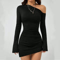 Analisa Off Shoulder Pleated Dress - Black [FN2EQPPY]