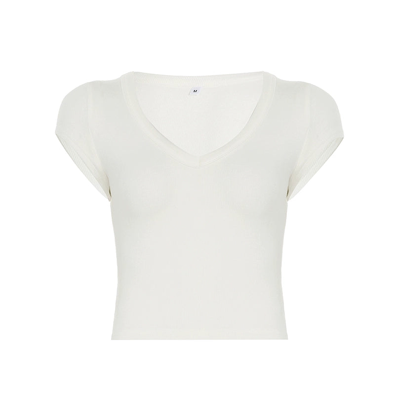 Jennie V-Neck Crop Top - White [8SH4GU63]