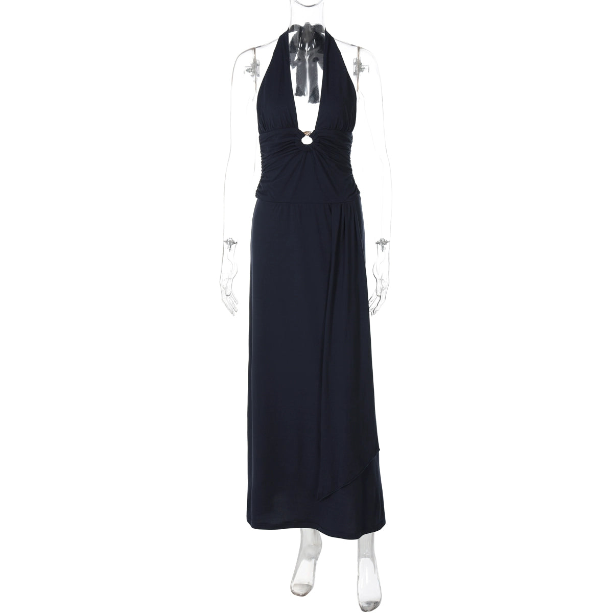 Raelee Halter Ruched Maxi Dress - Navy Blue [8VK8BFYX]