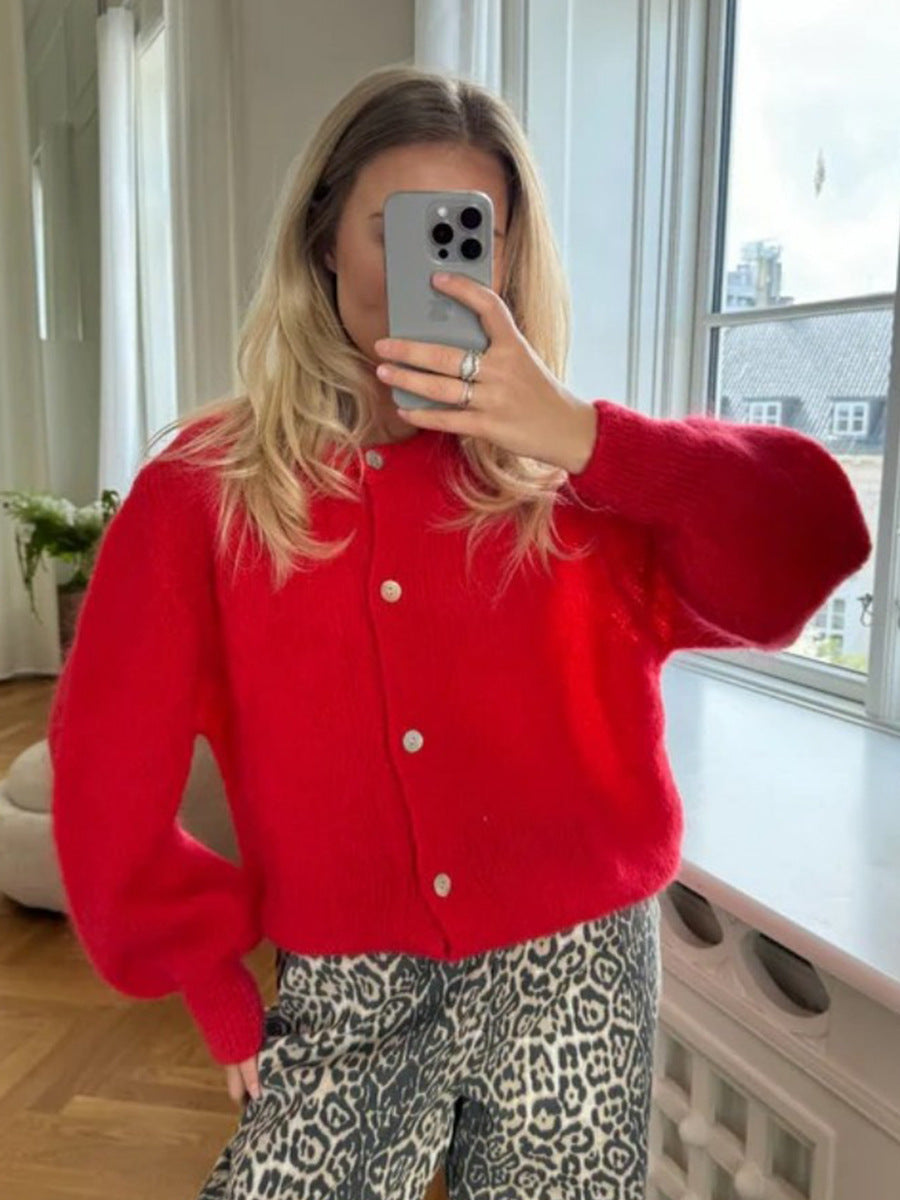 Lyrik Macaron Knit Cardigan - Red [UVTLRKQO]
