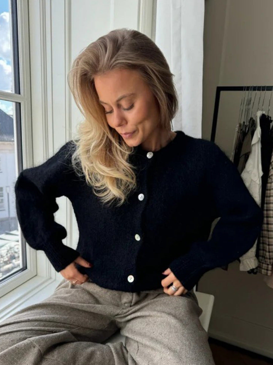 Lyrik Macaron Knit Cardigan - Black [USSHN919]