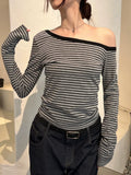 Estefania Striped Off-Shoulder Top Light Gray / One Size Long Sleeve Tops