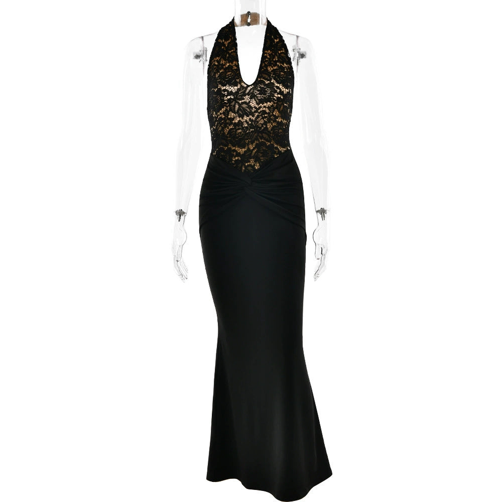 Leyla Ruched Halter Midi Dress - Black [B0F5AJFX]