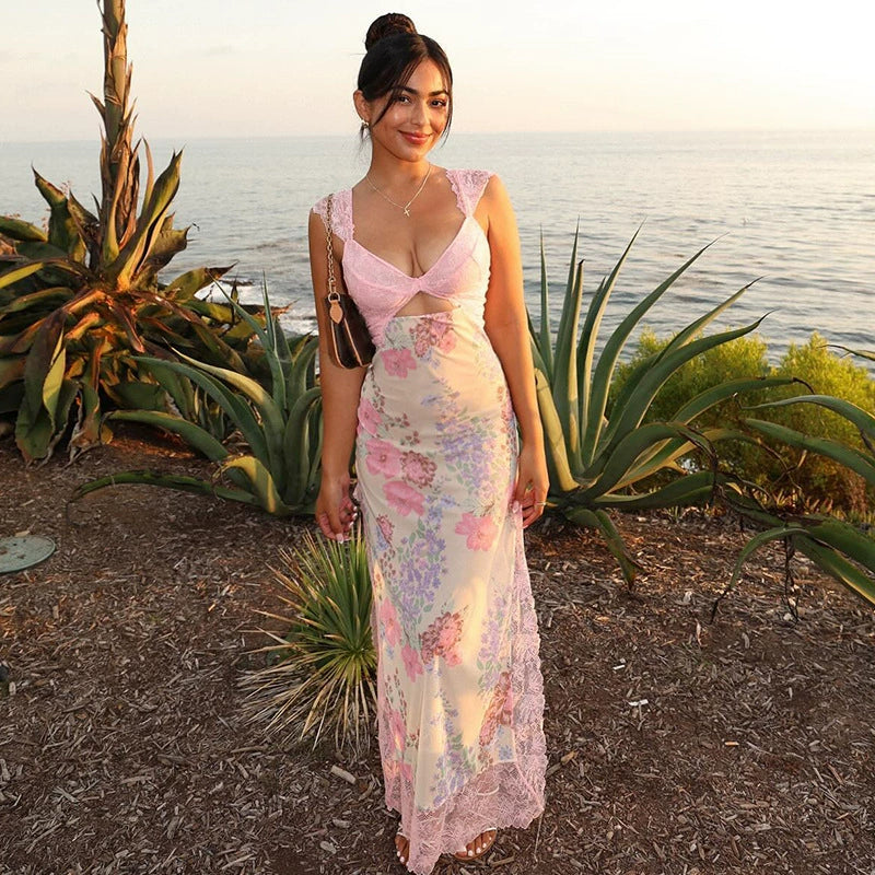Darling Lace Slit Maxi Dress - Pink [P1BPI1KI]