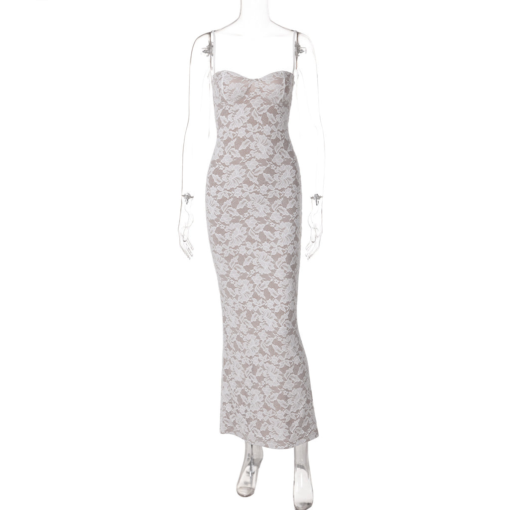 Ariadne Lace Backless Midi Dress - White [UCR8TC2Q]