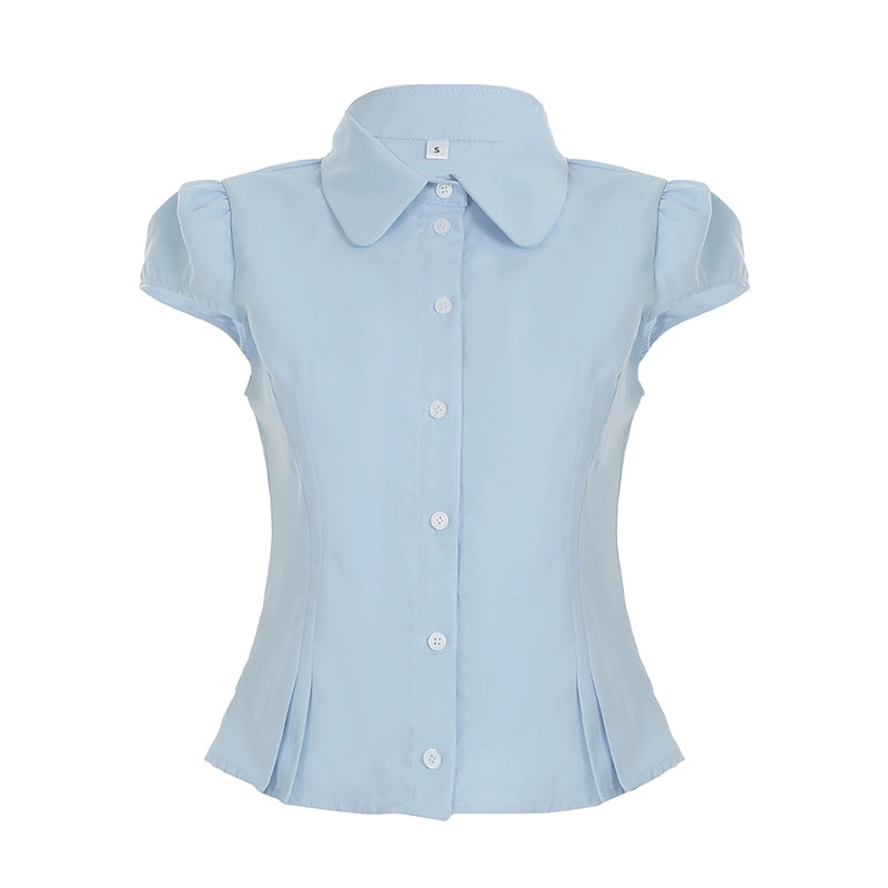 Esmee Pleated Button-Up Blouse - Blue