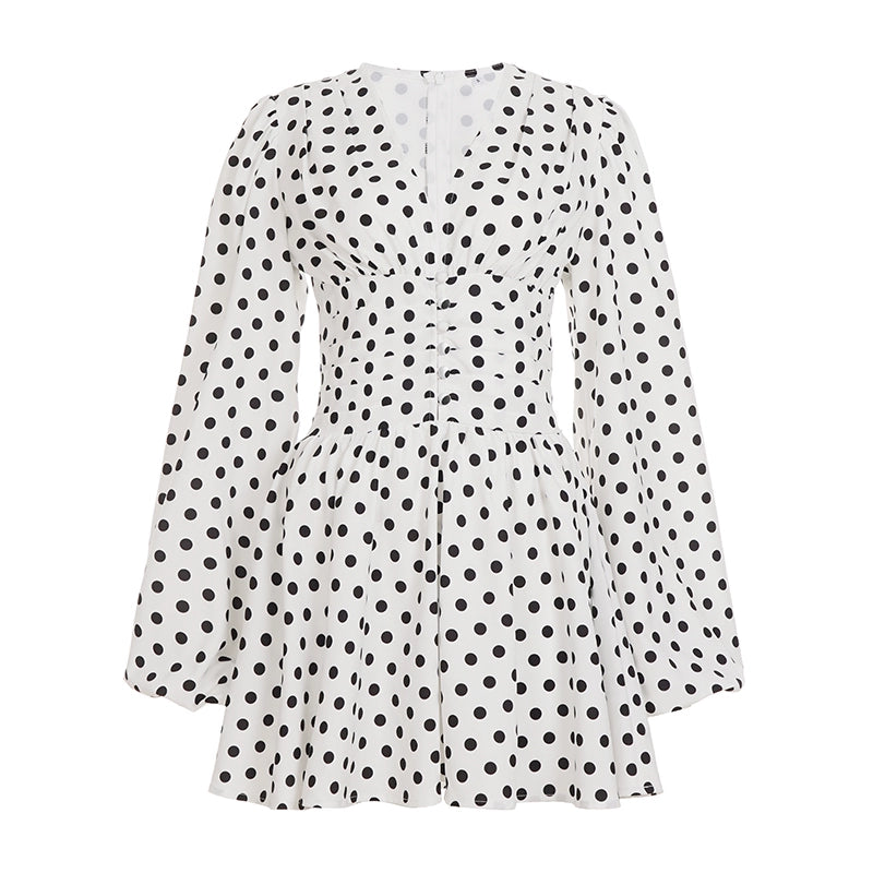 Embry Polka Dot Puff Sleeve Dress - White [G2QOZ572]