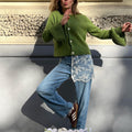 Alizah Bell Sleeve Knit Cardigan - Green [VSZHUF0O]