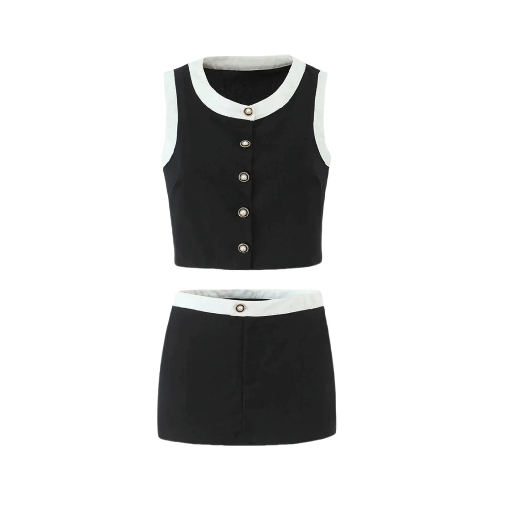 Vivianna Black Tweed Skirt Set - Black Set [7BEYELLR]