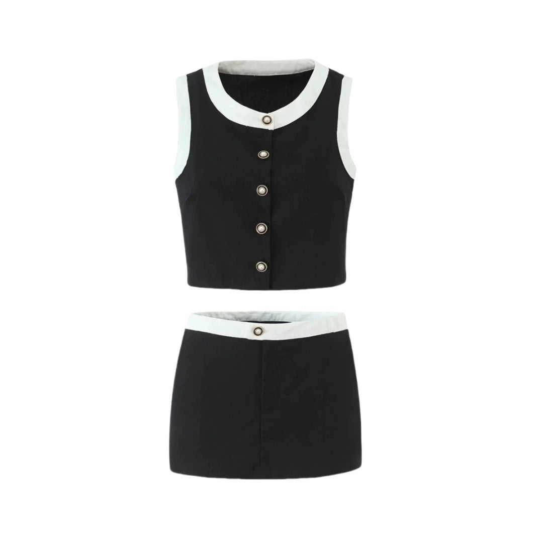 Vivianna Black Tweed Skirt Set - Black Set [7BEYELLR]