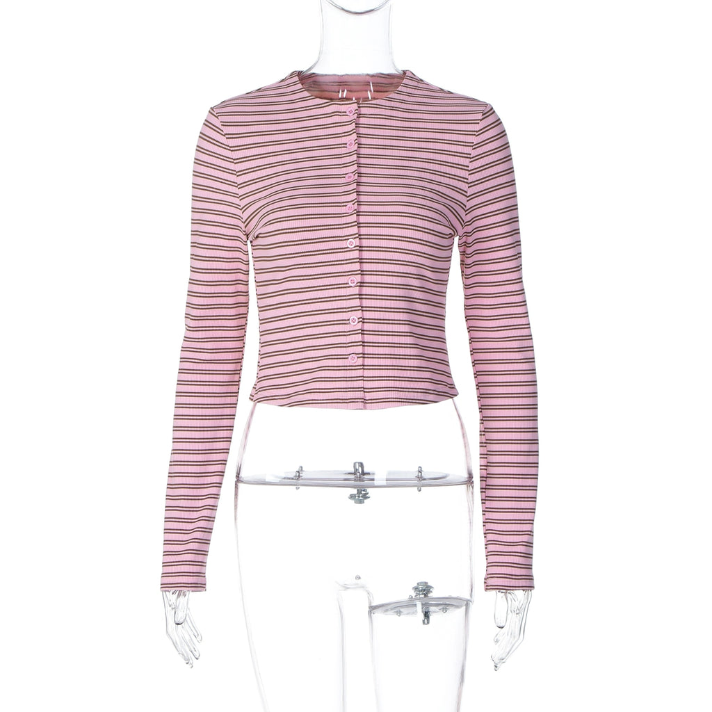 Bo Striped Button-Up Cardigan - Pink [VBNW0O80]