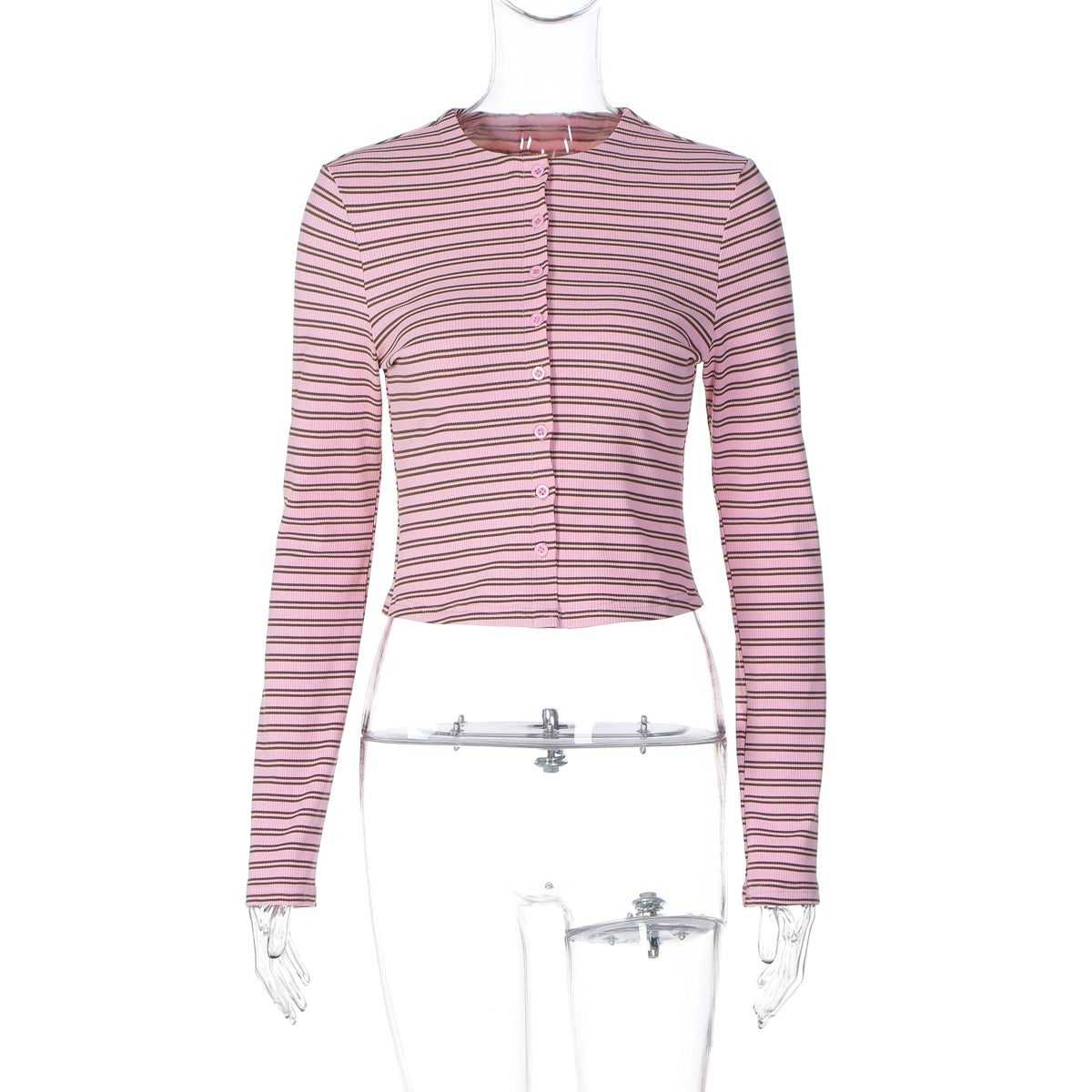 Bo Striped Button-Up Cardigan - Pink [VBNW0O80]