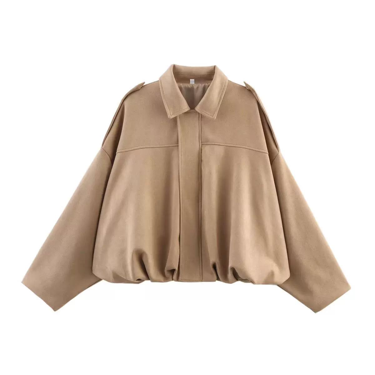 LaPose - Hadassah Oversized Faux Suede Bomber - Khaki Color