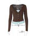Avary Patchwork Faux Layer Top - Mocha Brown [LERKD6XI]