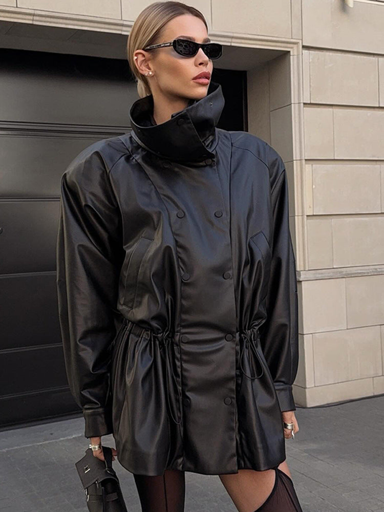 Tate Double-Breasted Faux Leather Jacket - Black [DM1DQPR7]