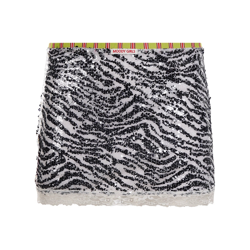 Whitleigh Zebra Sequin Mini Skirt - Black [ICK28Y2Z]