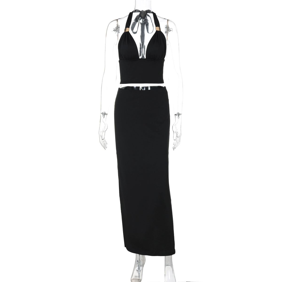 Zyana Metal Buckle Skirt Set - Black [5GJ34JE2]