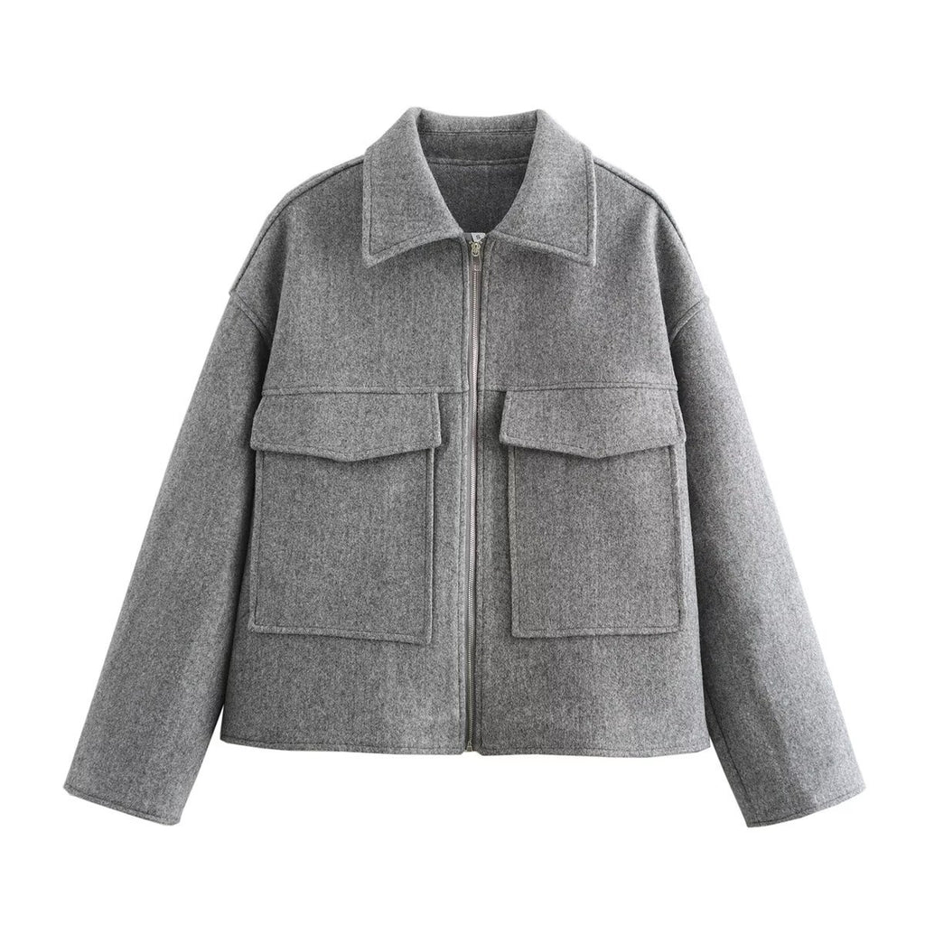 Eugenia Zippered Woolen Jacket - Grey [52AY9I7O]