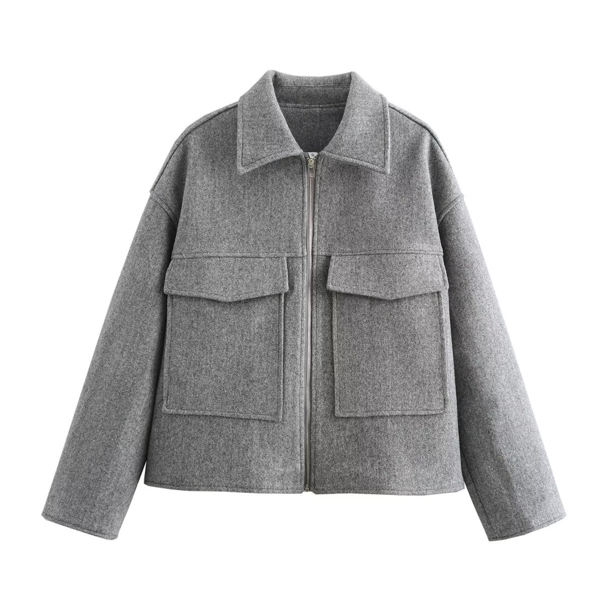 Eugenia Zippered Woolen Jacket - Grey [52AY9I7O]