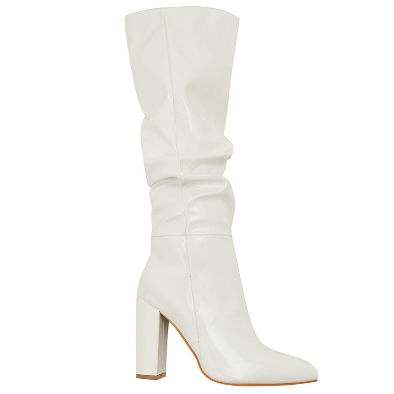 Emree Patent Block Heel Boots - White Patent Leather [AEFFSFE8]