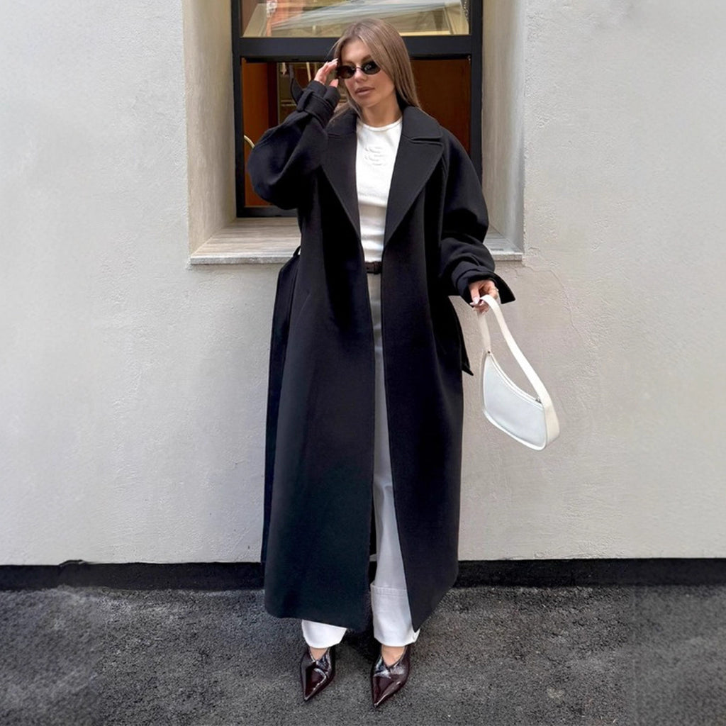 Amen Batwing Belted Wool Coat - Black [3ALCAMFP]