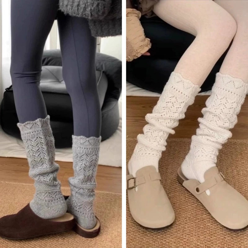 Sabella Knit Leg Warmer Socks - Grey (1 Pair) + Off-White (1 Pair) [SDPNV1ZD]