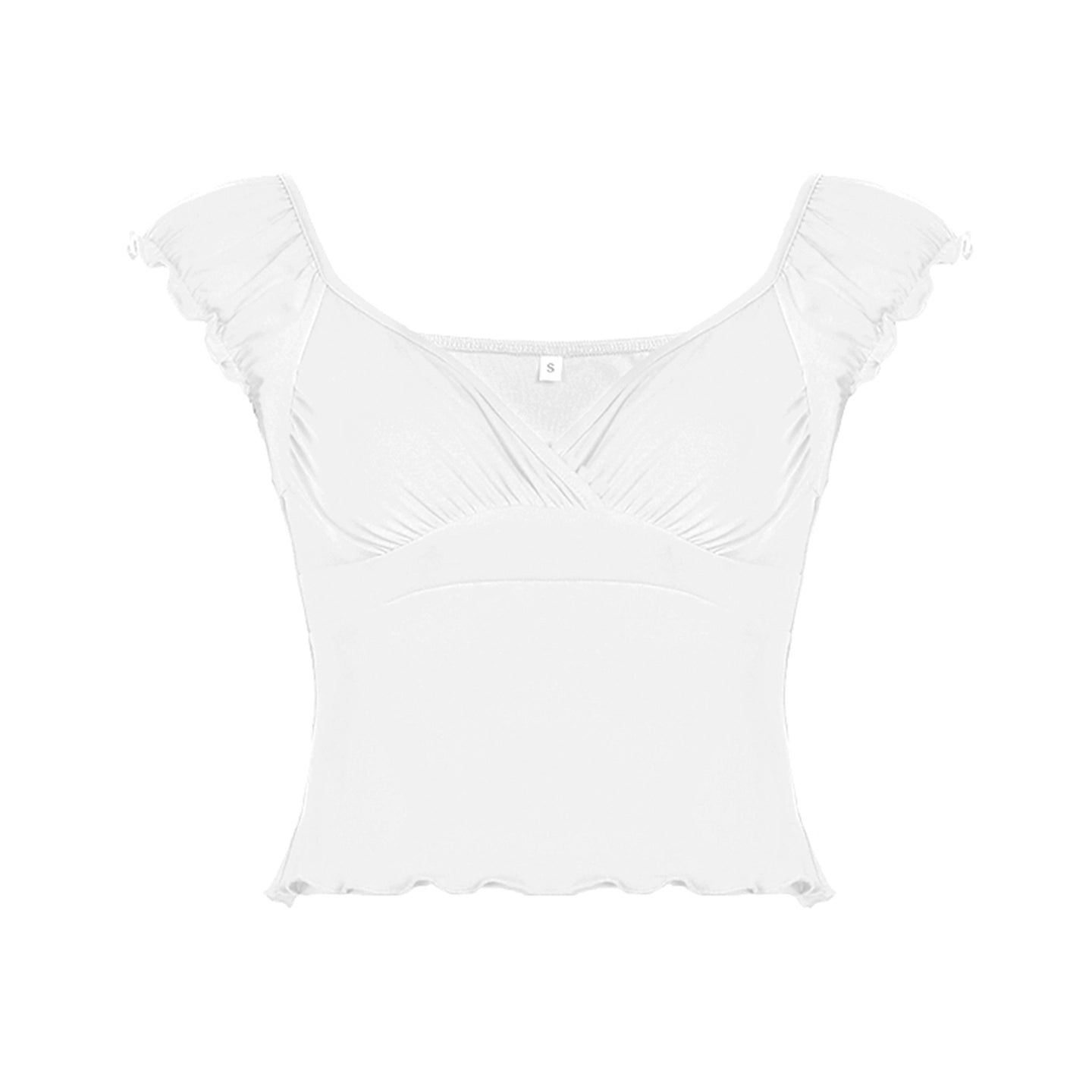 Alexis Ruffled Puff Sleeve Crop Top - White [GTLBNH25]