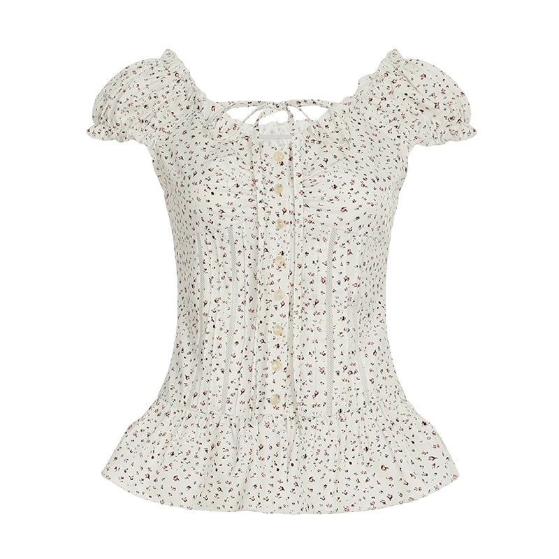 Shaylee Floral Puff Sleeve Blouse - Off-white