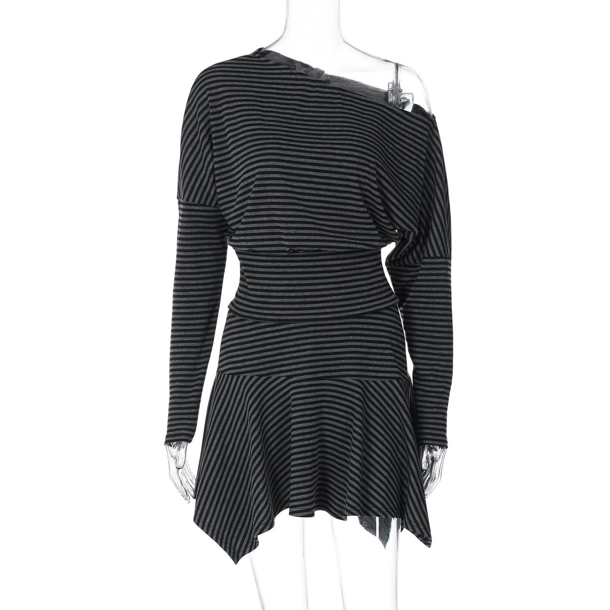 Indya Striped Off-Shoulder Skirt Set - Gray [DES63JQW]