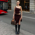 River One-Shoulder Lace Skirt Set - Coffee Brown [YIUJE15I]