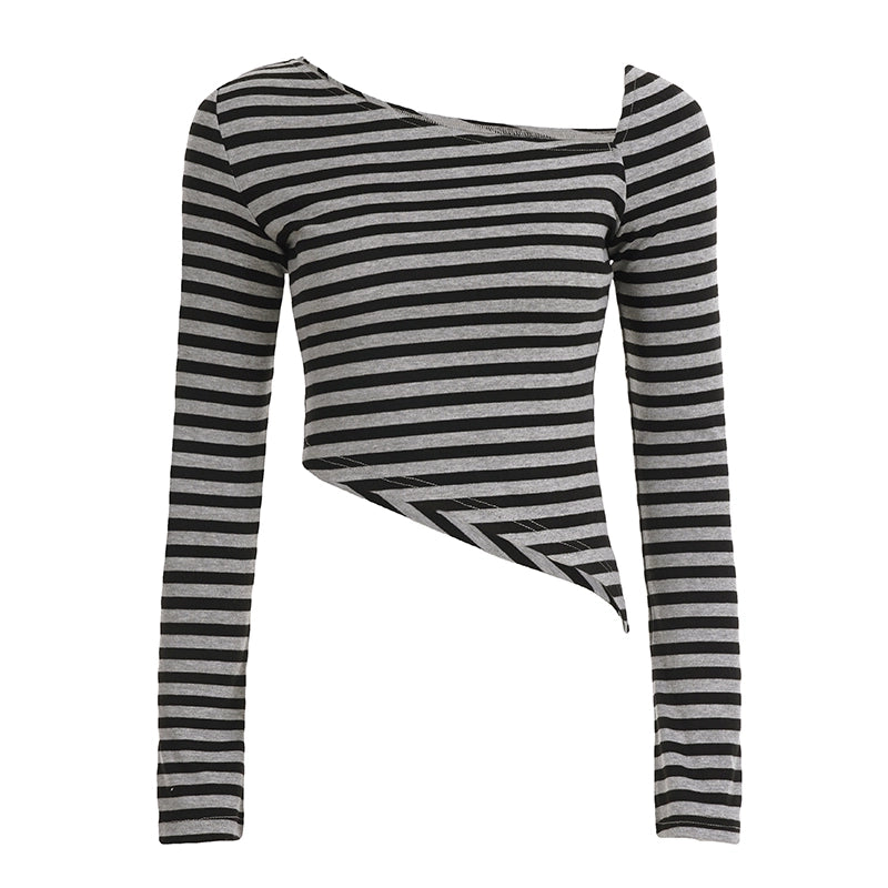 Tinleigh Striped One Shoulder Top - Grey [WDKRJ3XM]