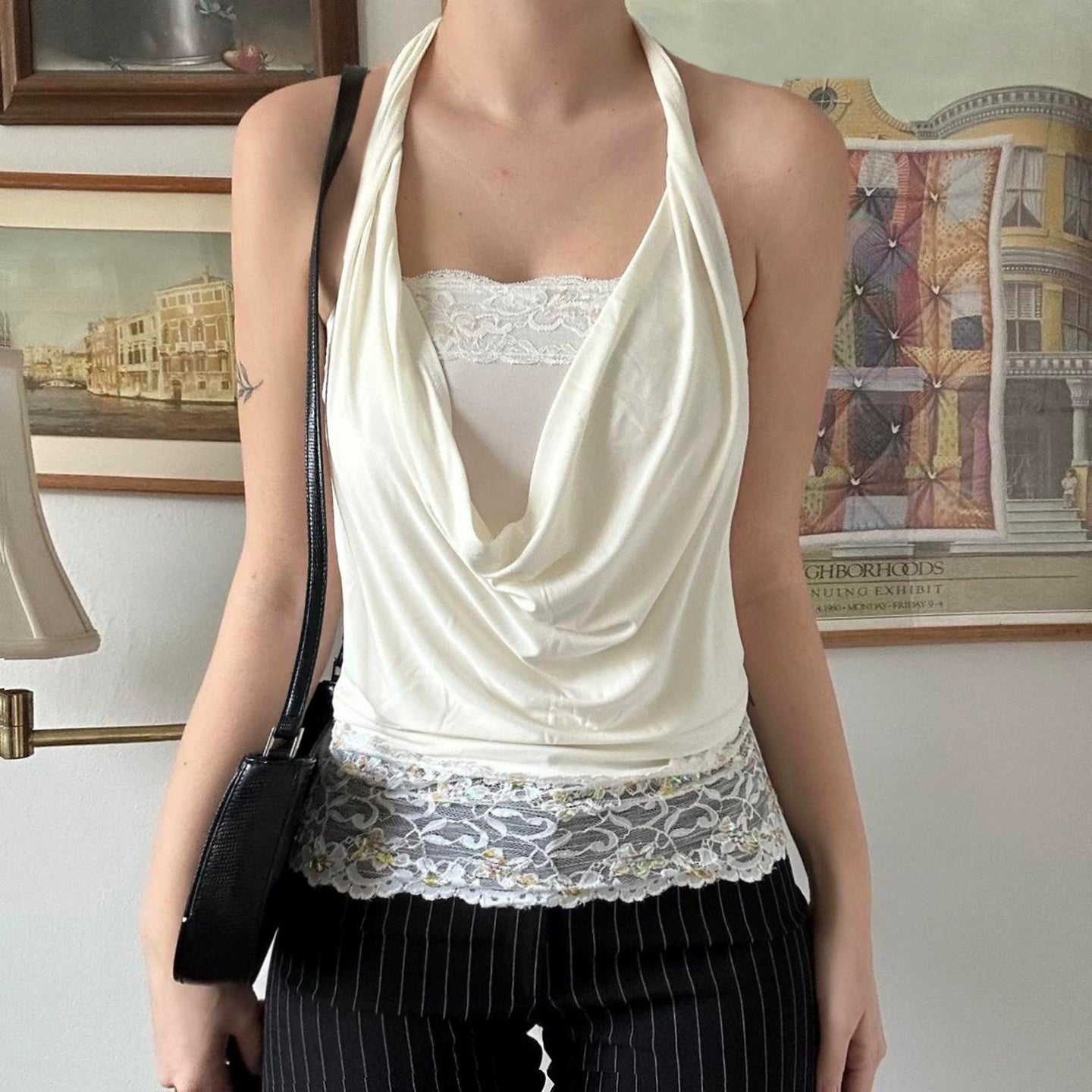 Colby Faux Layered Halter Top - White
