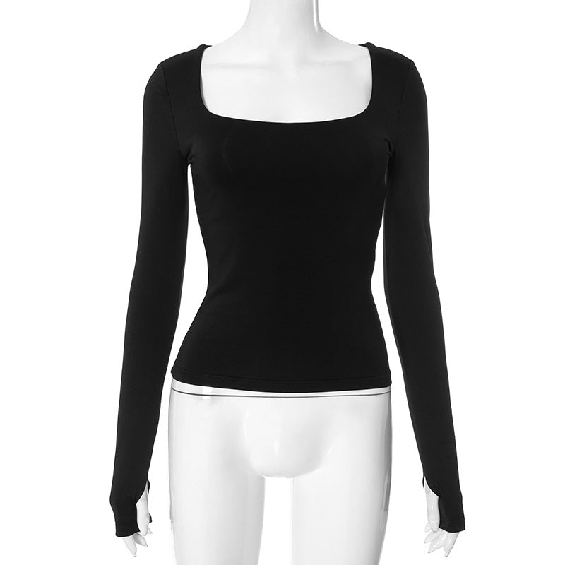 Amorah Square Neck Thumbhole Top - Black [QA4TJEFY]