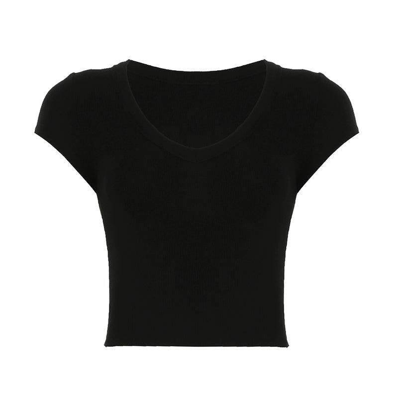 Jennie V-Neck Crop Top - Black [ZUQR1WC8]