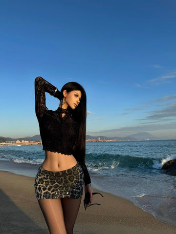 Leopard Sequin Low-Waist Mini Skirt