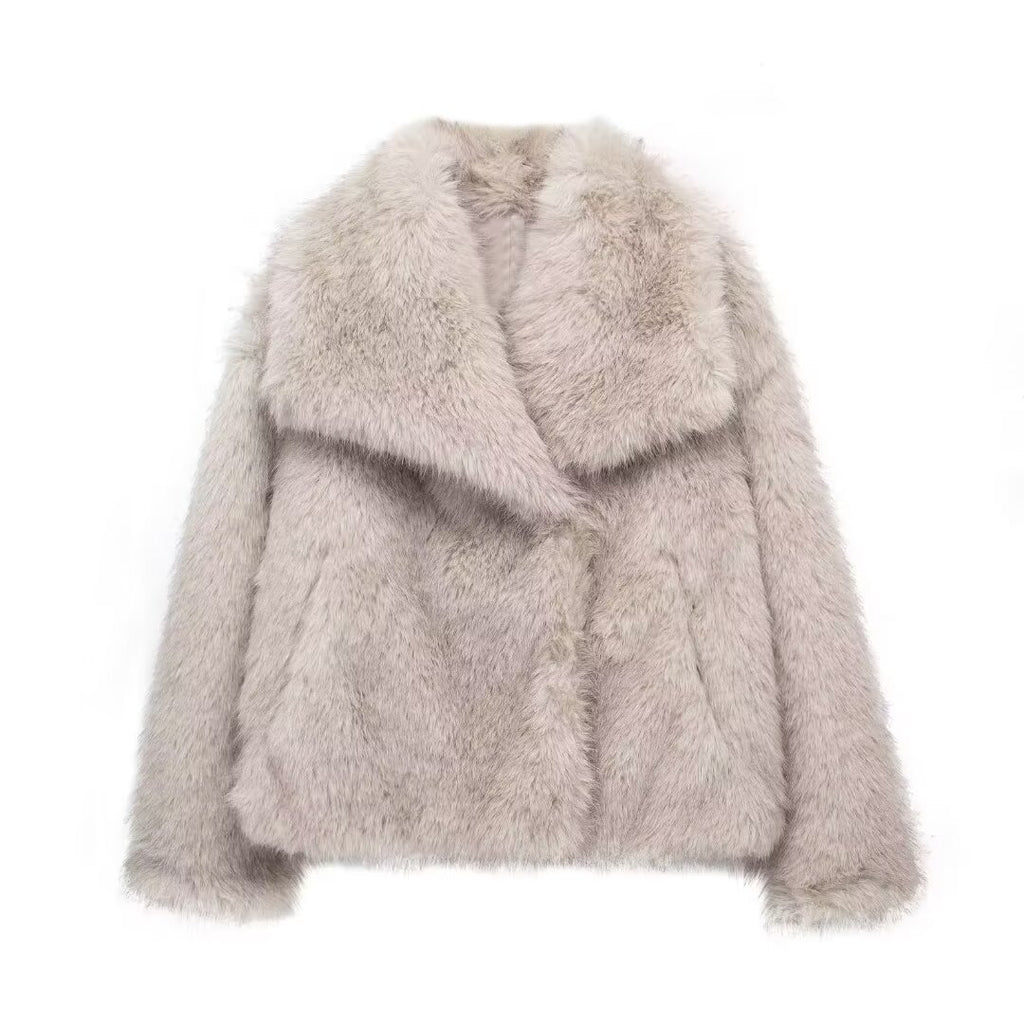 Nathalia Faux Fur Lapel Jacket - Taupe [OKWFE8P6]